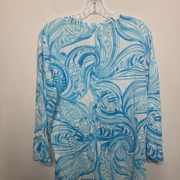 Lilly Pulitzer Sarasota Tunic Dress Blue White Swirl Print Rayon Size L - Picture 6 of 15